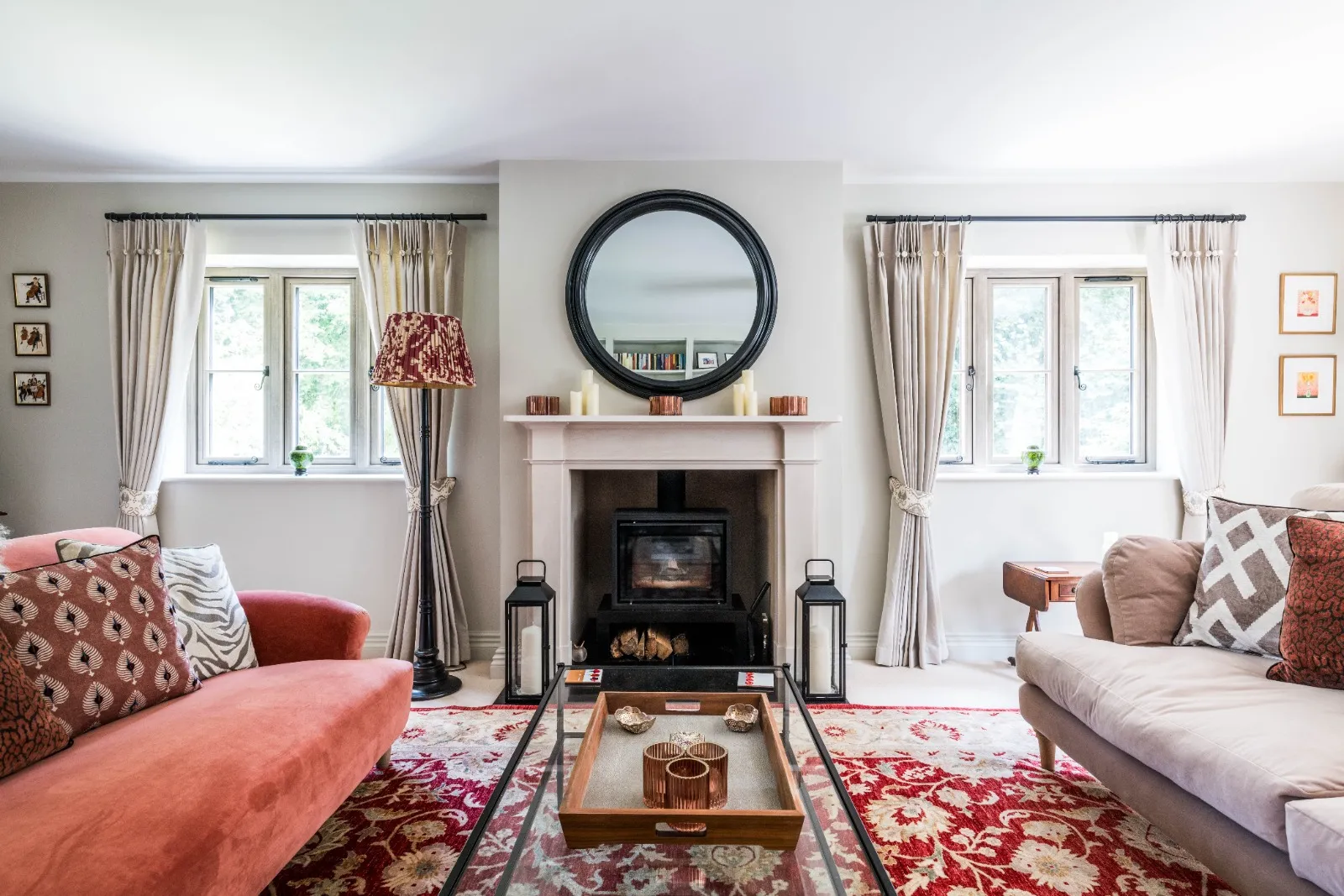 large front room with new pink and red decorations